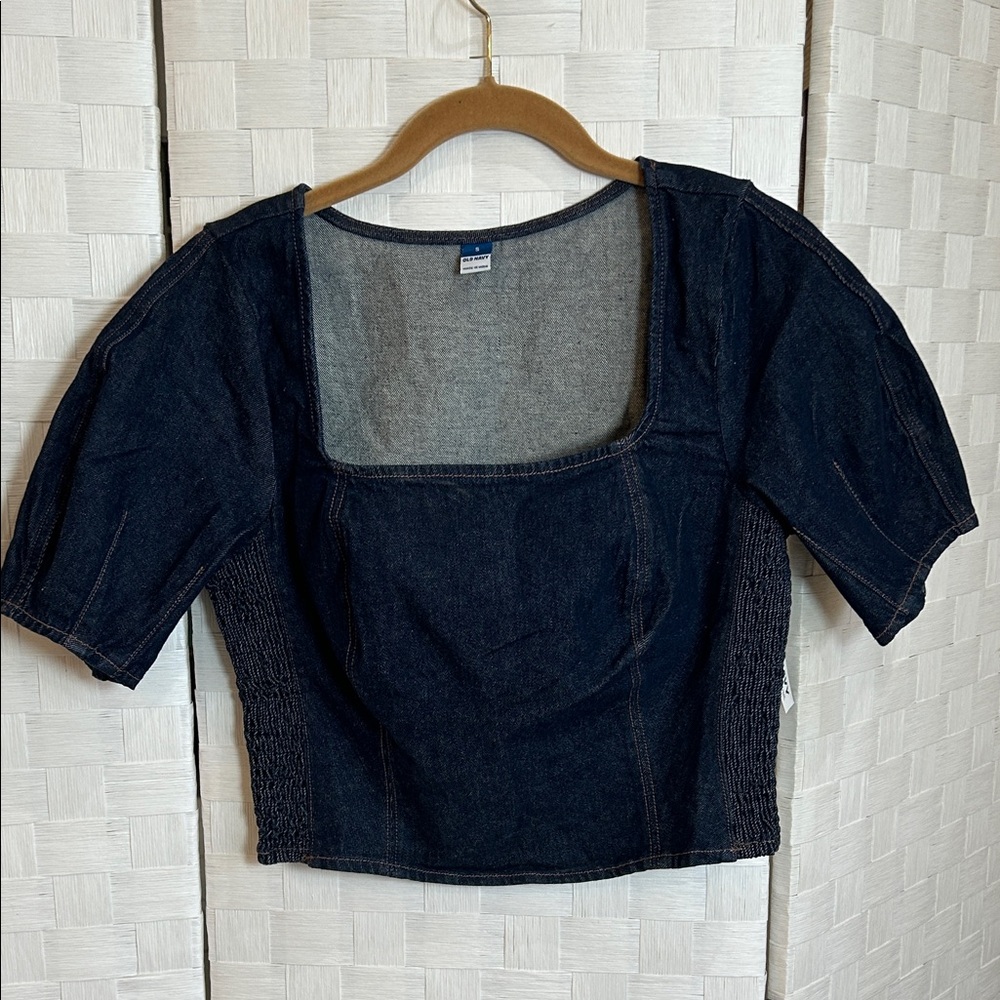 Old Navy Dark Blue Denim Square-Neck Crop Top